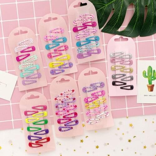 10-12pcs/pack Mini 3.5cm Printing Candy Color Cartoon Girls' Hair Grips BB Clips Kids Hairpin Accessories Cute Snap Hair Clip