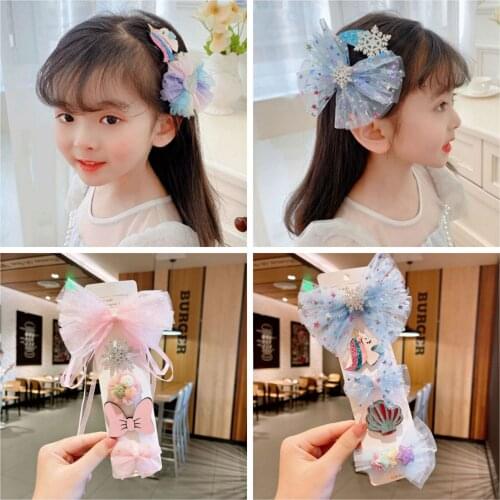 5PCS/Set School Girls Cute Cloth Flower Pink Hairpin Kids Sweet Hair Decorate Clip Barrettes Headband Fashion Hair Accessories