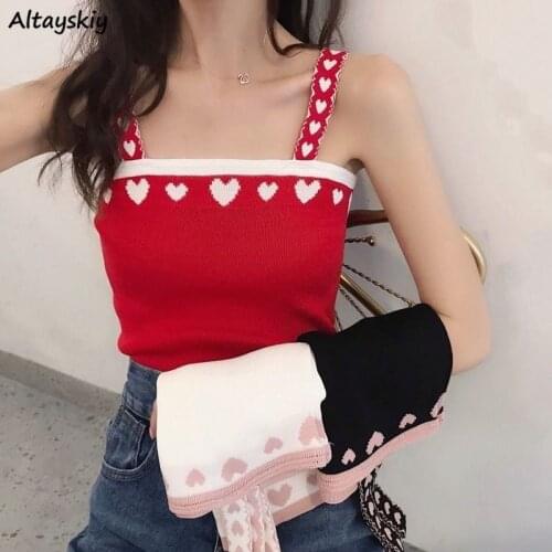 Camisole Women Lovely Chic Summer Korean Fashion All-match Slim Girls Crop Top Popular Knitted Preppy Ladies Clothing Camis Ins