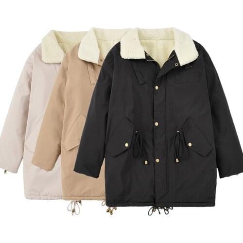 Women Winter Autumn Coats Za Wool Liner Single Breasted Loose Jackets Thick Pockets Cotton Oversized Parkas Mujer