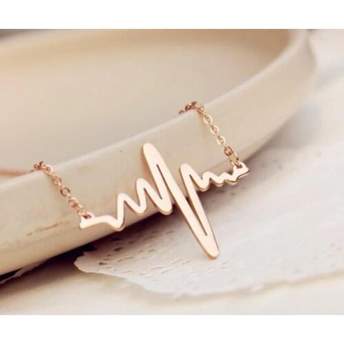 Gold Chic Medical Stethoscope Wave ECG Heartbeat Necklace For Women Wedding Stainless Steel Lightning Nurse Doctor Jewelry