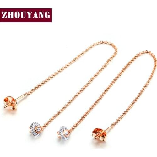 ZHOUYANG Chain Earring For Women 6mm Cubic Zirconia 11CM Length Ear Line Rose Gold Color Fashion Jewelry Gift ZYE549 ZYE100