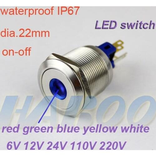1pcs dia.22mm metal switch with led dot head latching on-off push button switch with led lighting 24V shipping free