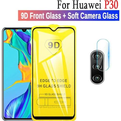 2 in 1 9D Full Glue Tempered Glass For Huawei P30 Screen Protector & Camera Lens On Huawey Huawai P30 P 30 Protective Glass Film