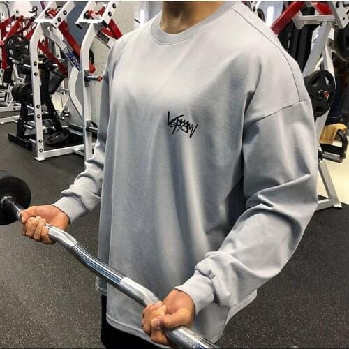 2021 Mens Fashion Long Sleeve Gym T-Shirts Compression Fitness Cycling Sports Cotton Running Basketball Bodybuilding Shirt Male