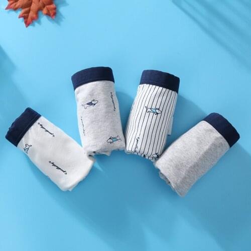 4psc/lot Mixture Cartoon Cotton Double Crotch Boys Children Flat Pants Teenagers Quadrangle Stripe Short Random Color Delivery