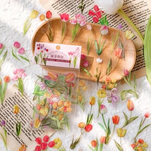 40 Pcs Floral And Plant Sticker Sets PET Transparent Decorative Stickers For Scrapbooking Art Diy Crafts