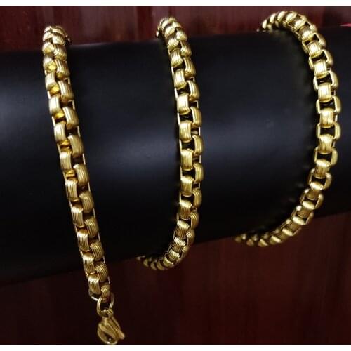 6MM 18k Gold exaggeration Box Necklace Rope Thick chain Women Men initial Choker DIY Jewelry Gifts stainless steel Solid metal
