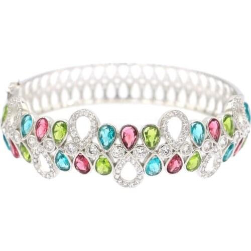 14x14mm Gorgeous 19g Created Rich Blue Violet Tanzanite White CZ Gift For Sister Silver Bracelet 7.5-8.5inch