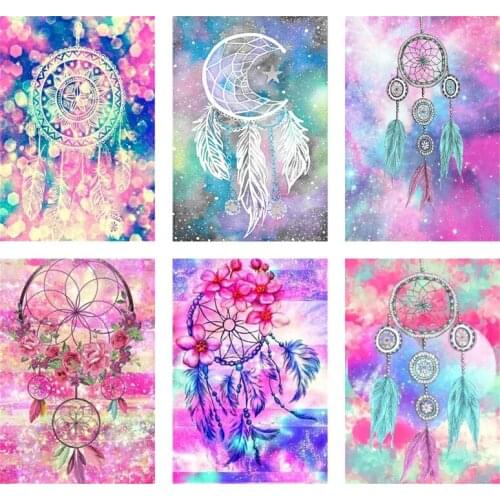 Feather Dream Catch 5d Diy Diamond Embroidery Full Round Rhinestone Wind Chimes Diamond Painting Cross Stitch Needlework Crafts
