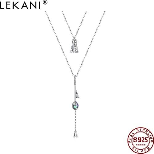 LEKANI 925 Sterling Silver Unique Badminton Irregular Crystal Pendant Necklace Long Tassels Women Chains Fine Jewelry 2021