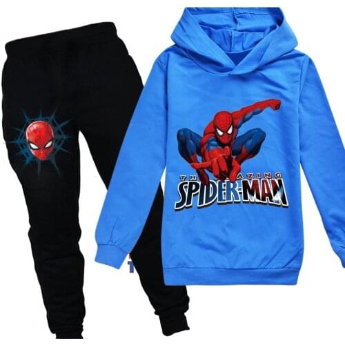 Disney Spiderman Childrens Sweatshirt Set Boys Cartoon Sweater Cotton Hoodies Pants Suit Baby Boys Girls Clothing Sets