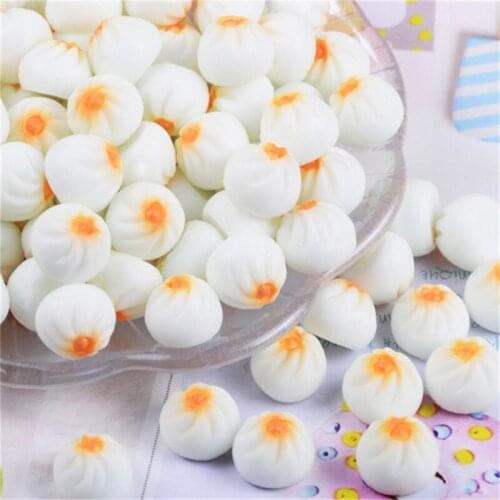 Julie Wang 20PCS Resin Small Baozi Charms Stuffed Bun Chinese Snacks Artificial Food Jewelry Making Accessory Home Decor