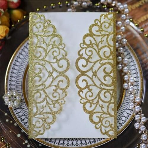 Elegant glitter floral invitation card with butterfly ribbon multi colors customized printing