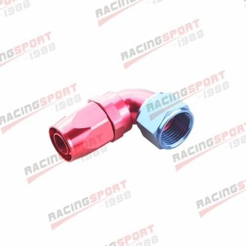 Full Flow Swivel Hose End Fitting 90 Degree 10 AN AN10 10AN Red/Blue
