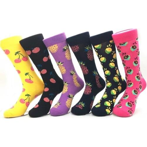 Hot Sale Fashion Socks Women Cherry/Pineapple/Grapefruit Jacquard Unisex Crew Happy Funny Socks Women/Men Fruit Sock