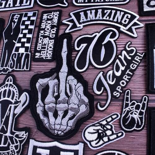 Hippie Skull Patch Embroidery Patches For Clothing Letter Patch Jeans Jackets Sewing Apparel Fabric Rock Embroidered Badge DIY