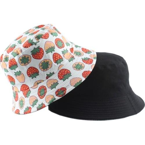 Spring Summer Women Men Cotton Fishing Hat Hip Hop Cap Strawberry Panama Bucket Hat Sun Flat Top Fisherman Hats Caps Boonie Gift
