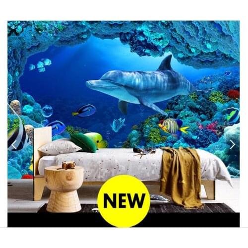 Customized 3d photo wallpaper 3d wall murals wallpaper underwater world dolphin TV setting wall paper 3d living room wallpaper