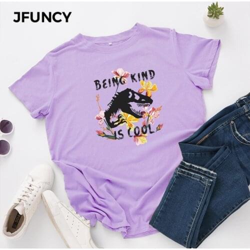 JFUNCY Fashion Print Women Oversized T-shirts Plus Size Short Sleeve Casual Loose Woman Tee Tops Female Summer Cotton Tshirt