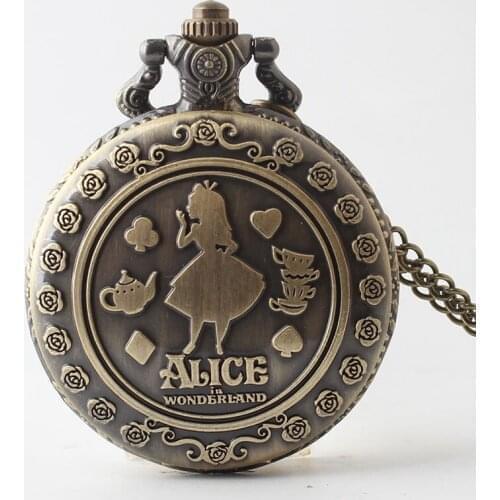 580pcs/lot Hot Sell Alice in Wonder Land Pocket Watch Top Quality Men Women Vintage Flip Quartz Pocket Watch Wholesale