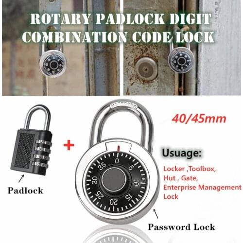 45mm/40mm Rotary Padlock Digit Combination Code Lock Safe Round Dial Number Luggage Suitcase Security Bicycle Drawer Cupboard