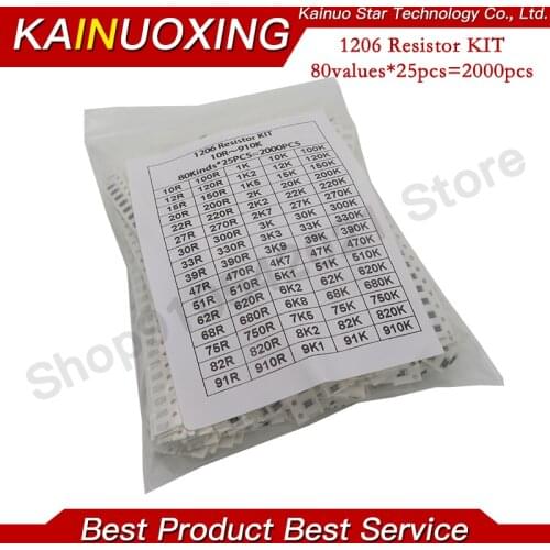 2000pcs 1206 SMD Resistor Kit Assorted Kit 1ohm-1M ohm 5% 80valuesX 25pcs=2000pcs Sample Kit