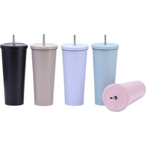New 750ML Double Layers Stainless Steel Insulated Mug With Lid And Straw Coffee Mug Drink Travel Cup Vacuum Flask Metal Cup