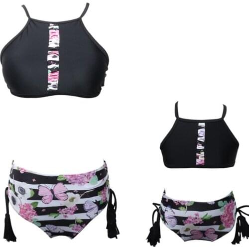 Mother Daughter Swimsuits with Bandage Tassel Mom And Daughter Bikinis Family Matching Floral Printed Mom and Girl Swimsuits