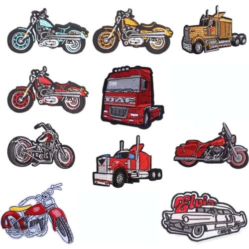 Locomotive Embroidered Patches on Heat Transfer Appliques Motorcycle Patch Clothes Car Truck Badge Stickers for Backpack Printed