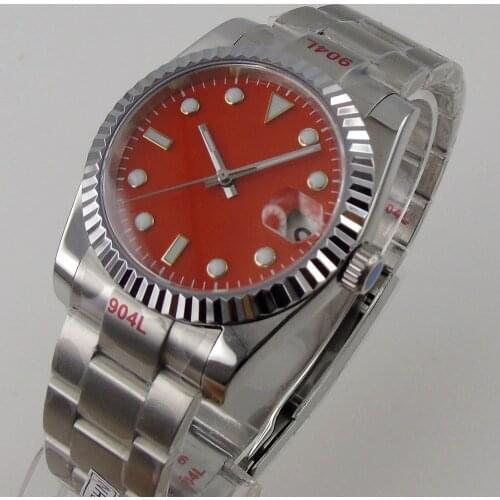 36mm/40mm Sapphire Mens Automatic Watch Japan NH35 Movement Orange Face Coin Bezel Jubilee Bracelet Date Cyclops