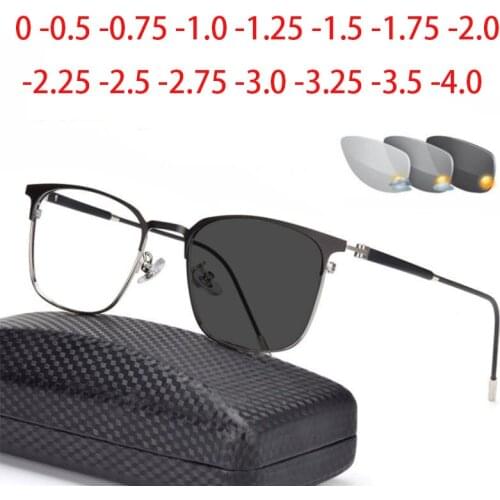 Titanium Alloy Comfortable Discoloration Plain Myopia Finished Glasses Metal Men Power Spectacles 0 -0.5 -0.75 -1.0 To -6.0