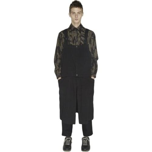 Mens spring and fall new loose culottes, overalls, mens casual trousers, oversize one-piece, black tie skirt, hairstylist