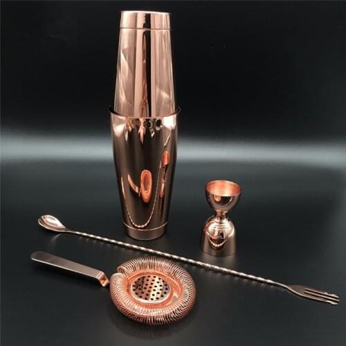 Cocktail Shaker Bar Set: Silver/Copper/Gold Plated - 4 Pieces Bartender Kit Include Shaker, Jigger,Strainer,Spoon