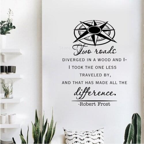 Two Roads Diverged Wall Decal Inspirational Quotes by Robert Frost Motivational Quotes Wall Decals for Office School Home LL524