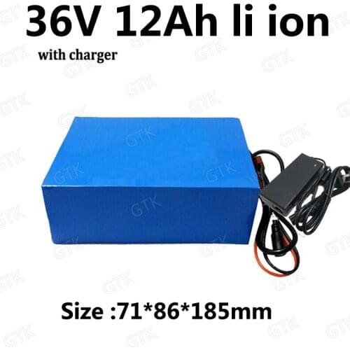 Customize 18650 cell 36v 12ah lithium ion 12ah li-ion BMS 10S for 500w motor electric vehicle Scooter e bike + 2A Charger