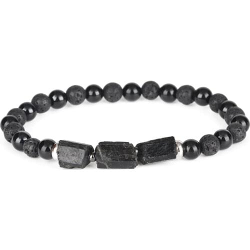 Natural Rough Black Tourmaline Healing Stone Bead Combo 6mm Matte Onyx Lava Energy Energy Bracelet For Man Women