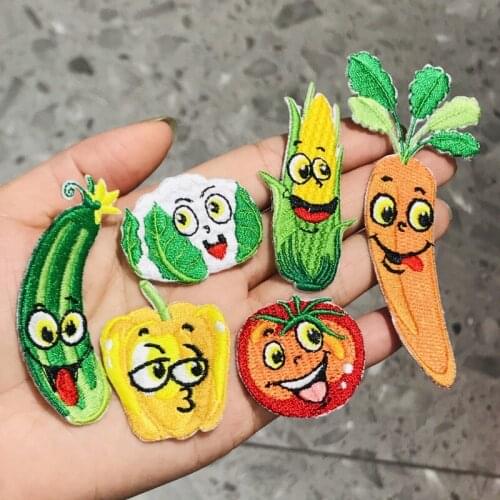 New 1Pcs Patch Embroidery Patches for Clothing DIY Stripes Vegetable Child Sticker Clothes Kids Iron On Badges Tomatoes Pumpkin