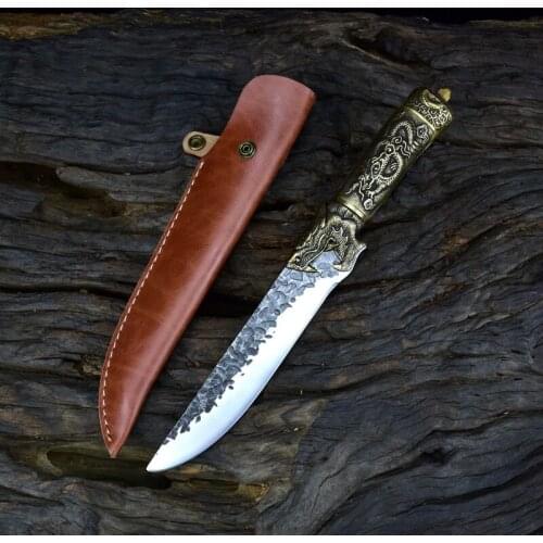 DEHONG Bone-picking knife longquan kitchen knife forging tool copper handle carbon alloy knife butcher knife chef knife home