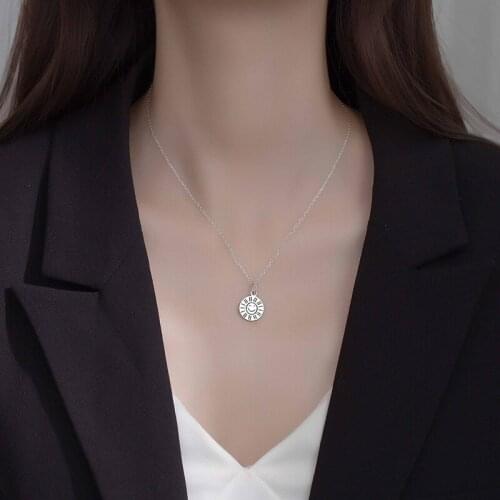 Retro Sun Smiley Face Vintage Round 925 Sterling Silver Clavicle Chain Necklace For Women Hip-hop Trendy Jewelry Gifts
