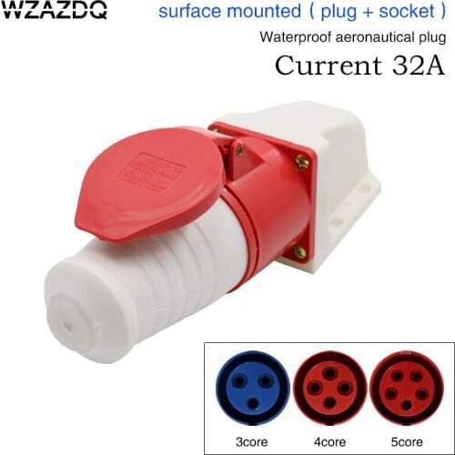 Industrial waterproof aviation plug socket connector 3 core 4 core 5 core hole 32A surface mounted with docking aviation plug
