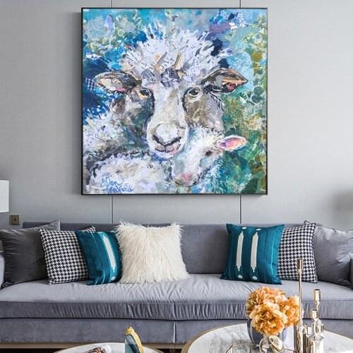 RELIABLI ART Sheep Love Animal Posters Knife Painting On Canvas Modern Home Decor Wall Art Pictures For Living Room NO FRAME