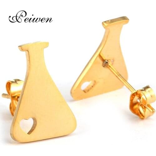 Simple Bottle Shape Heart Earrings For Women Girls Medical Stud Stainless Steel Rose Gold Silver Color Earrings Fashion Jewelry