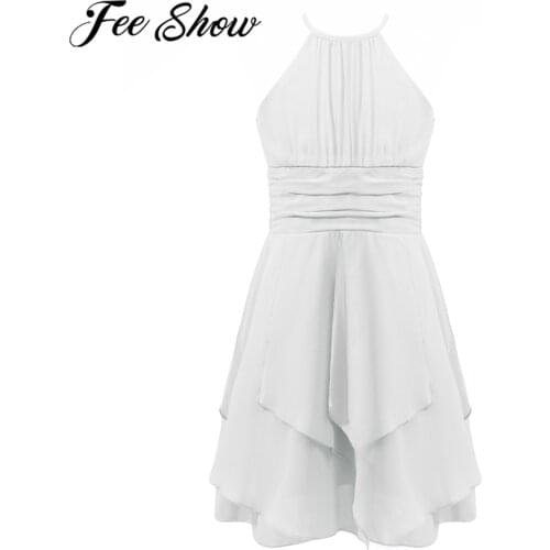 Summer Girls Dress Chiffon Halter Sleeveless Pleated Flower Girl Dress Birthday Party Pageant Wedding First Communion Dress