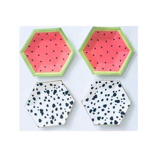 8Pcs Watermelon Paper Plates Disposable Party for Wedding Hawaiian Luau Kids Baby Shower Birthday Supplies Party Decorations