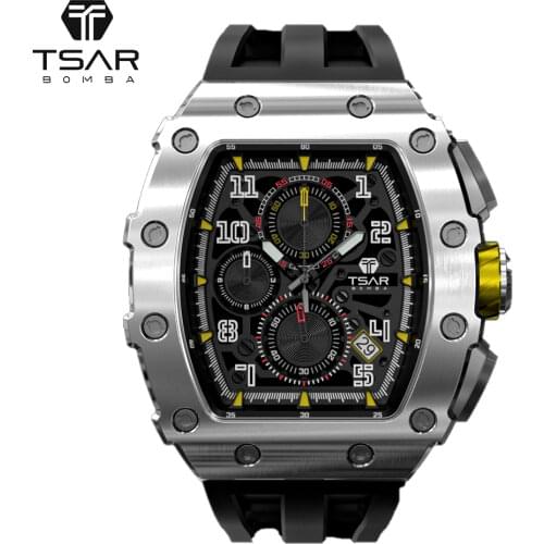 TSAR BOMBA Men Watch Luxury Brand Fashion Wristwatch Stainless Steel TMI VK67 Quartz Movement Chronograph Waterproof Watches