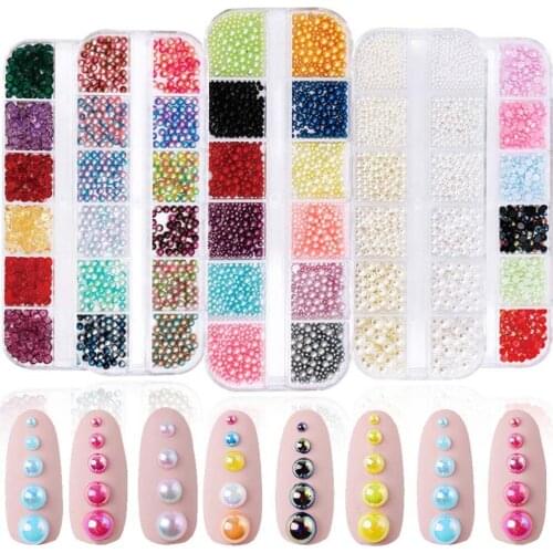 Nail Art Beauty Jewelry Pearl Crystal Rhinestone Diamond Mixed Gems Glitter Box Nail Polish Manicure Decorations Flat Back
