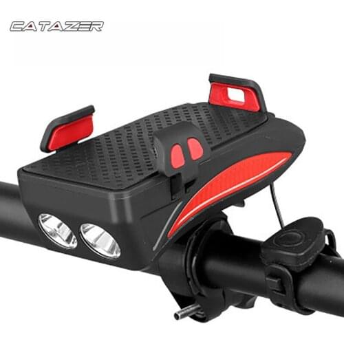 3 In 1 Bike Light USB Bicycle Phone Holder Cycling Horn Led Light Power Bank Mobile Phone Bracket Rechargeable Multifunction