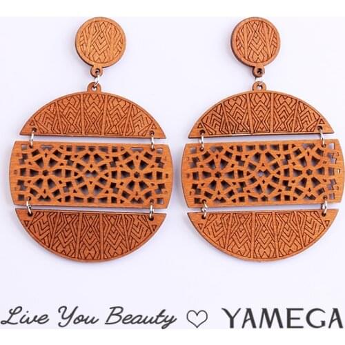 YAMEGA Vintage Wooden Earrings Popular Long Hollow Personality Style Fashion Drop Pom Pom Earring Boho Jewelry For Woman Gifts