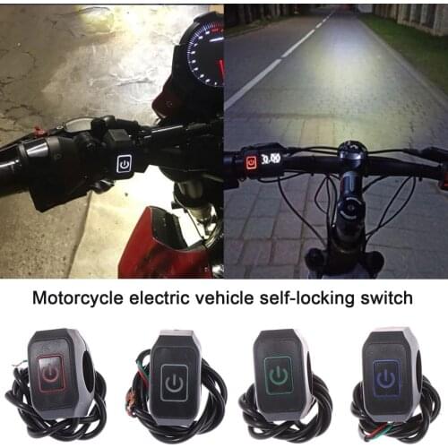 22mm Motorcycle Electric Vehicle Self-locking ABS Waterproof Control Switch Button With LED Light For Anti-theft Alarm Control